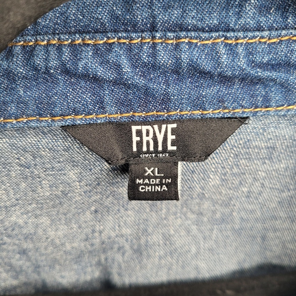 Frye Dark Denim Dress 100% Cotton Button-Up Long Sleeve Side Pockets XL Western - Picture 4 of 8